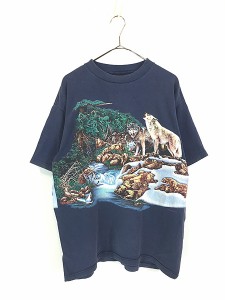 古着 90s オオカミ ウルフ アニマル Tシャツ L 古着