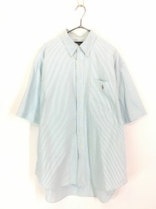 古着 90s Ralph Lauren 「BIG SHIRT」 白×水色 ストライプ ポケット付 半袖 BD シャツ L 古着