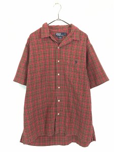 古着 Polo Ralph Lauren 「ADAMS」 レッド マルチ チェック ポケット付 開襟 半袖 ボックス シャツ L 古着