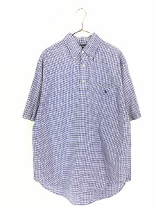 古着 90s Ralph Lauren 「PURCELL」 白×紺 ギンガム チェック ハーフボタン ポケット付 半袖 BD シャツ M 古着