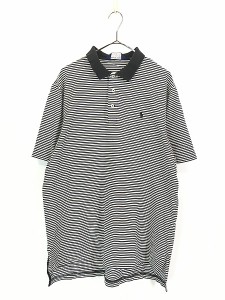 古着 POLO GOLF Ralph Lauren 白×黒 ボーダー 上質 ピマコットン カノコ ポロシャツ L 古着