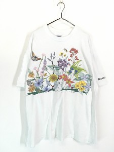 古着 90s 虫 花 両面 フラワー アート Tシャツ XXL 古着