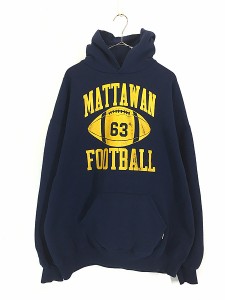 古着 90s USA製 Russell 「MATTAWAN FOOTBALL」 3段 カレッジ アメフト スウェット パーカー XXL 古着