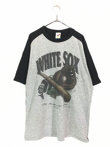 古着 90s USA製 MLB Chicago White Sox ホワイトソックス バイカラー ラグラン Tシャツ L 古着