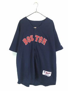 古着 00s MLB Boston Red Sox レッドソックス No15 「PEDROIA」 ベースボール シャツ 50 古着