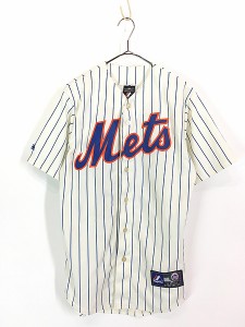 古着 MLB New York Mets メッツ No15 「ｄ’ARNAUD」 ストライプ ベースボール シャツ S 古着