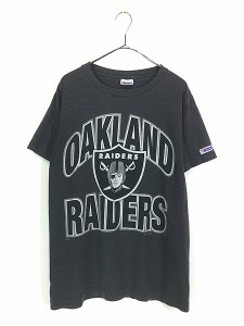 古着 90s USA製 NFL Oakland Raiders レイダース BIG ロゴ ボーダー Tシャツ M 古着