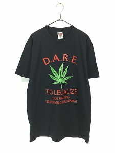 古着 90-00s D.A.R.E TO LEGALIZE ドラッグ マリファナ パロディ Tシャツ L