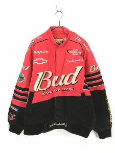 古着 90s Jeff Hamilton 「Budweiser」 バドワイザー 企業 刺しゅう レーシング ジャケット XL位 古着