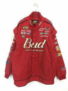 古着 90s CHASE 「Budweiser」 バドワイザー 企業 刺しゅう ナイロン キルティング レーシング ジャケット XXL 古着