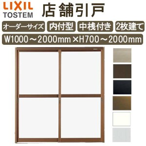 店舗引き戸 内付型 特注 W1000〜2000×H700〜2000mm オーダーサイズ 2枚建 単板ガラス 中桟付き  引戸 店舗 土間用 玄関 LIXIL リクシル 