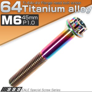 チタンボルト M6×45mm P1.00 六角ボルト フランジ付き 焼きチタン風 虹色 カッティング  JA059