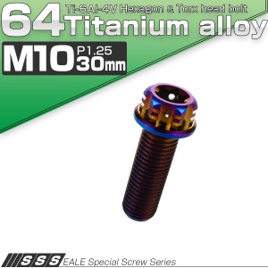 チタンボルト M10×30mm P1.25 六角ボルト フランジ付き トルクス穴 焼きチタン風 デザイン JA1072