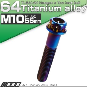 チタンボルト M10×55mm P1.5 六角ボルト フランジ付き トルクス穴 焼きチタン風 デザイン JA1085