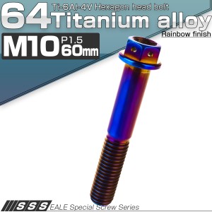 チタンボルト M10×60mm P1.5 六角ボルト 六角穴付き フランジ付き 焼きチタン風 JA1092