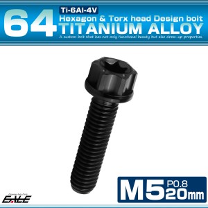 チタンボルト M5×20mm P0.8 六角ボルト トルクス穴 フランジ付き ブラック ホール JA1157