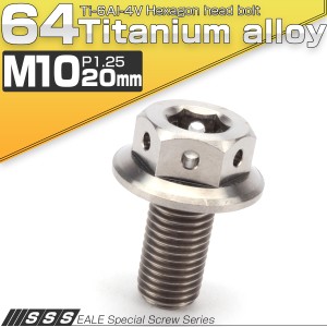 チタンボルト M10×20mm P1.25 六角ボルト 22mm フランジ付き シルバー  JA420