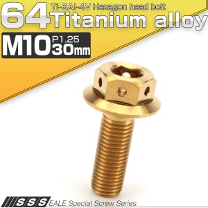 チタンボルト M10×30mm P1.25 六角ボルト 22mm フランジ付き ゴールド JA428