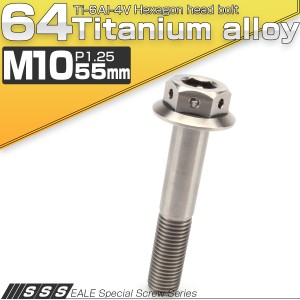 チタンボルト M10×55mm P1.25 六角ボルト 22mm フランジ付き シルバー JA441