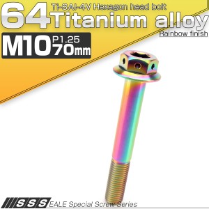 チタンボルト M10×70mm P1.25 六角ボルト 22mm フランジ付き レインボー JA451