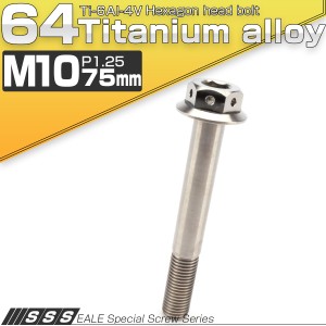 チタンボルト M10×75mm P1.25 六角ボルト 22mm フランジ付き シルバー JA453