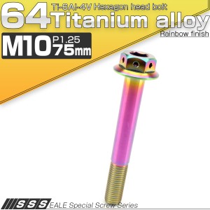 チタンボルト M10×75mm P1.25 六角ボルト 22mm フランジ付き レインボー JA454