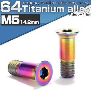 ディレイラープーリー M5×14.2mm チタン ボルト レインボー 自転車 2本セット JA468