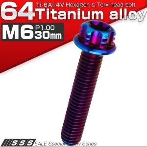 チタンボルト M6×30mm P1.00 六角ボルト フランジ付き T型トルクス穴 焼きチタン風 JA539