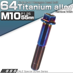 チタンボルト M10×55mm P1.25 六角ボルト フランジ付き 六角穴 焼きチタン風 JA553