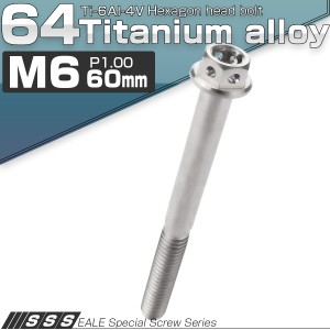 チタンボルト M6×60mm P1.0 六角ボルト 六角穴付き フランジ付き シルバー デザイン JA743