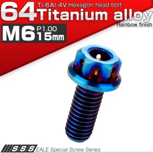 チタンボルト M6×15mm P1.0 六角ボルト 六角穴付き フランジ付き 焼きチタン デザイン JA864