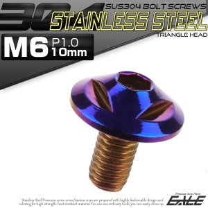 SUS304 フランジ付 ボタンボルト M6×10mm P1.0 六角穴  焼きチタン トライアングルヘッド ステンレス製  TR0162