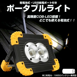 LED ポータブルライト 20W COB 乾電池 18650バッテリー兼用 ハンディライト機能 USB出力ポート付 Y-124