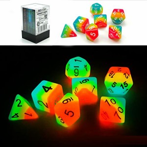 Bescon Fantasy Rainbow Glowing Polyhedral Dice 7pcs Set MIDNIGHT CANDY, Luminous RPG Dice Set Glow in Dark, Novelty DND