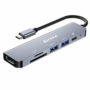 USBハブ 6-in-1、5Gbps高速伝送 SD/TFカードリーダー多機能、100W PD 急速充電、USB3.0、USB2.0ポート、MacBook/Surface GO/Chromebook/S