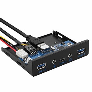 USB 3.0 2ポート 3.5インチフロントパネルUSBハブ（HDオーディオ出力ポート1個／マイク入力ポート1個／USB 3.1 Type Cポート1個）デスク