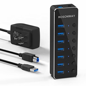 ROSONWAY USB ハブ 3.0 電源付き 7ポートUSB HUB アルミ製 5Gbps高速転送 セルフパワー USB3.0 ハブ 独立スイッチ付 5V/2A ACアダプタ付
