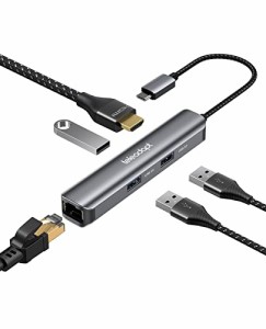 Teleadapt USB Type-c ハブ 5-in-1 USB Cハブマルチポートアダプター USB C HDMI LAN ハブ 1Gbpsイーサネットポート 4K@60Hz HDMI 3つのU