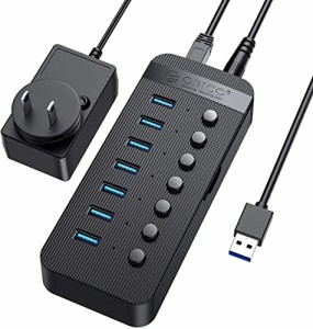 ORICO 7ポート BC1.2 USB3.0 ハブ 急速充電対応 個別スイッチ付き セルフパワー 12V/2A (24W)電源 CT2U3-7AB 黒 ブラック