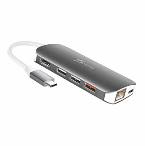 j5create USB Type-C 9in1 マルチアダプタ ハブ Power Delivery 60W供給 USB-C 3.1ポートｘ1（データ転送＆PD充電機能） , 4K HDMI×1 , 