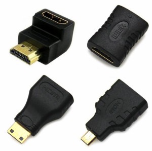 全部に対応 HDMI 接続 変換 ４つセット mini HDMI ＆ micro HDMI 90° L型 延長 コネクター