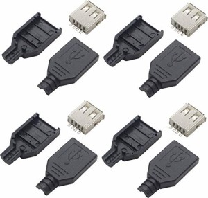 オーディオファン USB Type-A 自作コネクタ メス 自作部品 USB2.0 USB-A メス ブラック 4点セット