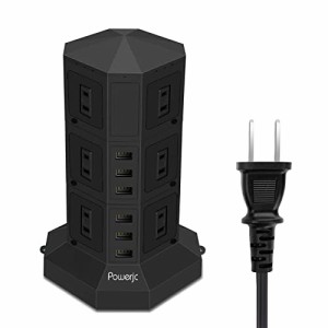 電源タップ 縦型コンセント タワー式 オフィス・会議用 USB急速充電 3m スイッチ付 12口 ３層-Powerjc