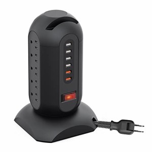 RAYSTIN 電源タップ タワー式 1500W 3層縦コンセント 15個AC口＋６USBポート 収納可能な電源コード（3M）スマホ固定用XXX 接地極付 一括