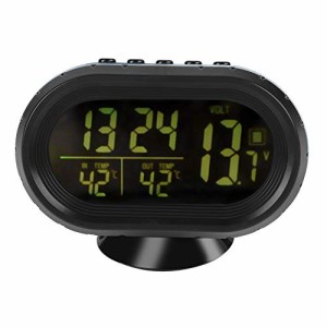 Fosa 車の温度計液晶時計 1224ボルトデジタル車の温度計時計 車両温度計屋内と屋外温度計 ledバックライト付き (ブラック)