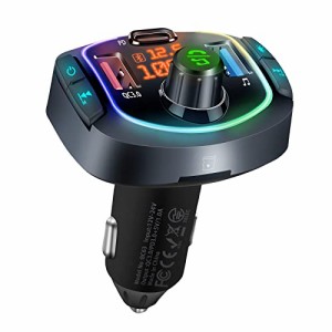 FMトランスミッターBluetooth 5.0車用 TICARVE 車載充電器 QC3.0&PD18W iPhone 急速充電 電圧検査機能 LEDライト カーチャージャー シガ