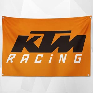 「ＫＴＭ・ロゴ・オレンジ」特大フラッグ・旗バナー約150ｃｍ×90ｃｍのビックサイズでお部屋・ガレージの装飾に最適！アメリカ雑貨・カ