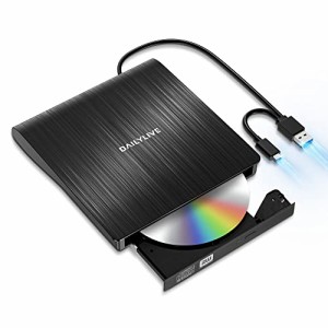 【2023新登場】DAILYLIVE ブラック 外付けDVD/CDドライブ DVDレコ DVD-Rプレイヤー USB3.0&Type-C両用 内蔵ケーブル Window/Linux/Mac OS