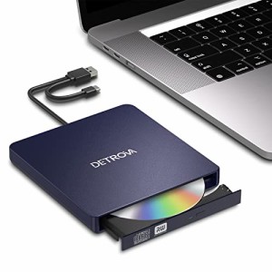 DETROVA DVDドライブ 外付け 外付けDVD/CDドライブ DVDレコ CD/DVD-Rプレイヤー USB3.0&Type-C両用ケーブル Window/Linux/Mac OS対応 読