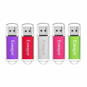 USBメモリー64ギガ Exmapor USB メモリ 5個セット 64GB キャップ式 メモリースティック 混合色（紫、赤、銀、ピンク、緑）